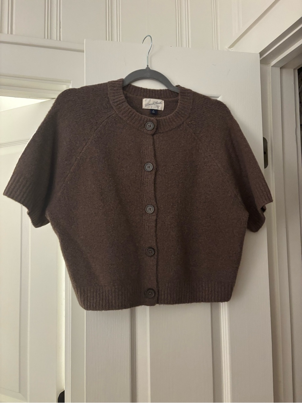 Universal Thread Short-Sleeve Button Front Brown Knit Cardigan